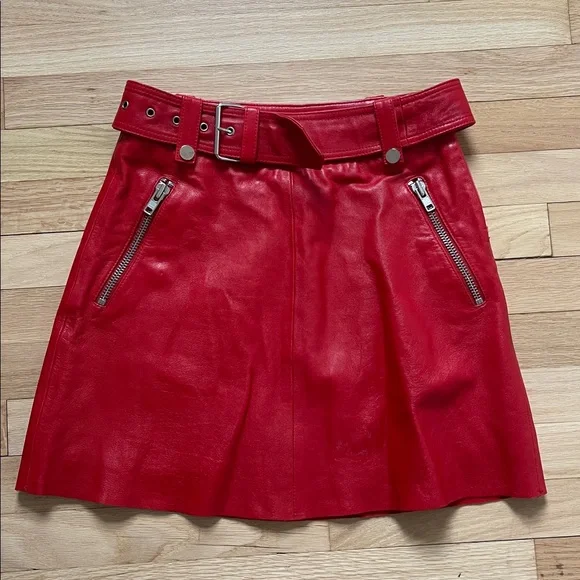 Red Leather Mini Skirt size 34 (XS/S) - Picture 2 of 9